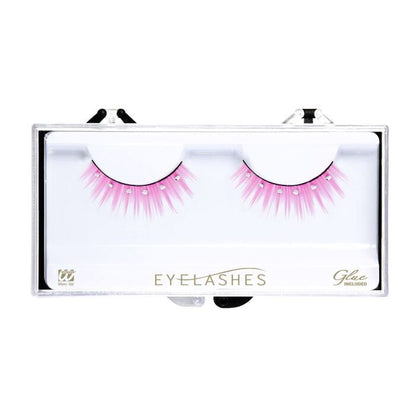 Pink Spiked Eyelashes With Strass In Box With Glass Bottle Glue