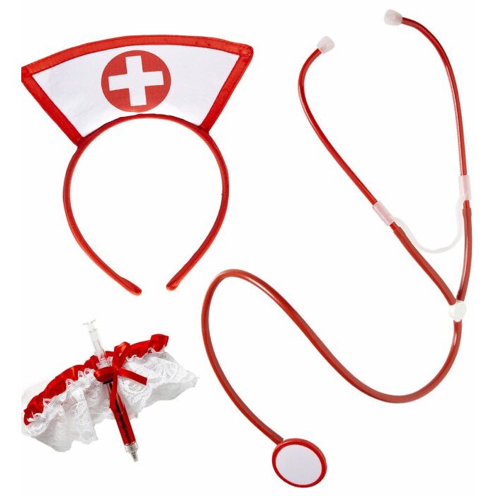 Nurse Set  Headpiece, Garter With Syringe, Stethoscope 