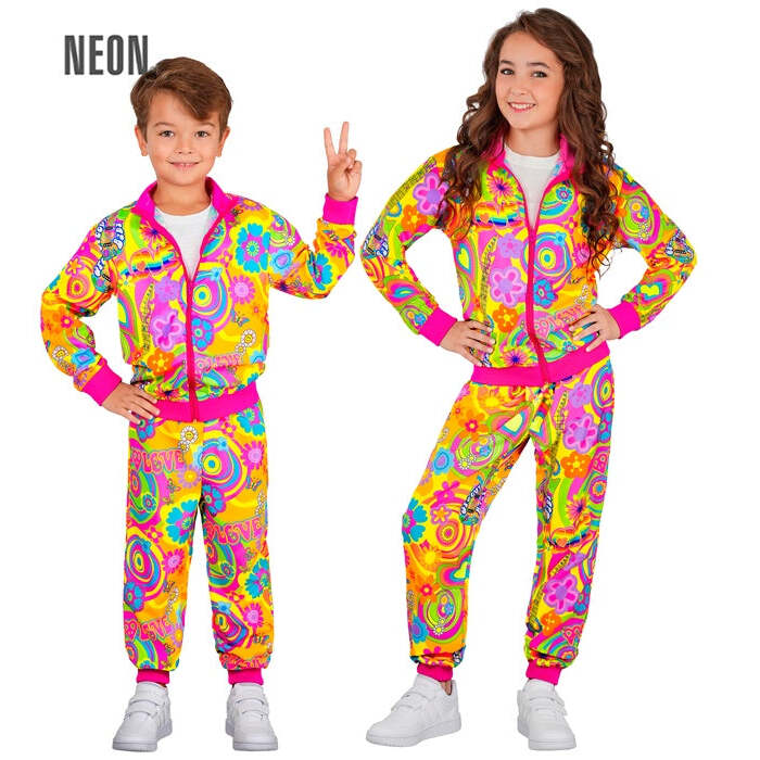 Neon Groovy Love Hippie Party Fashion Tracksuit  Jacket, Pants 