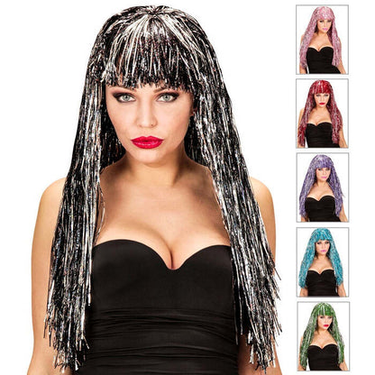 Holographic Bicolor Space Wig In Box - 6 Colors Ass.: Pink, Light Blue, Black, Blue, Green, Red