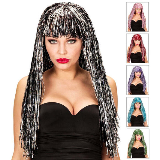 Holographic Bicolor Space Wig In Box - 6 Colors Ass.: Pink, Light Blue, Black, Blue, Green, Red