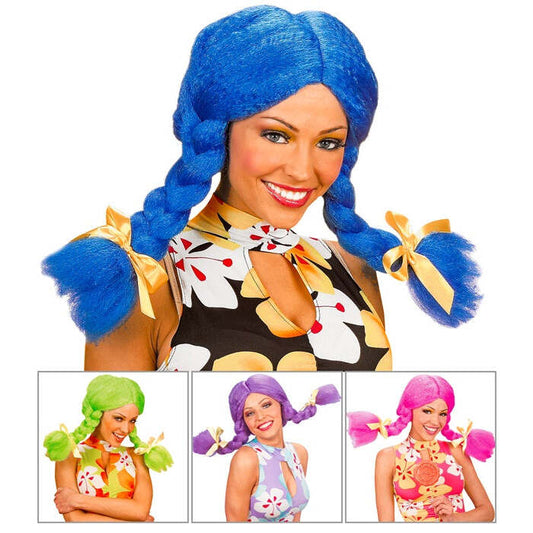 Dolly Wig With Bendable Plaits - In Box - 4 Colors Ass.: Blue, Pink, Purple, Green