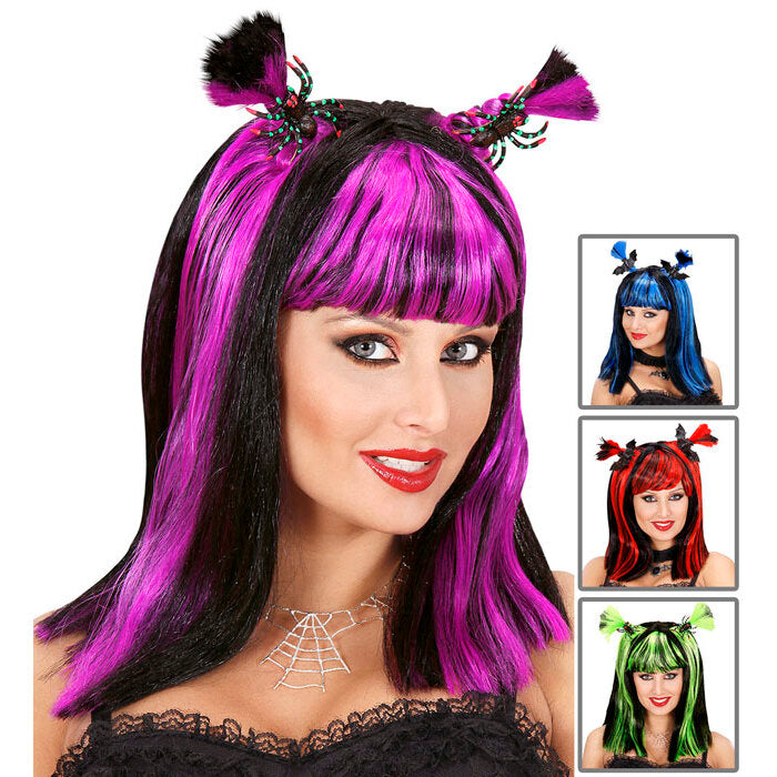 Halloween Wig With Spiders / Bats 4 Colors Ass. - In Box