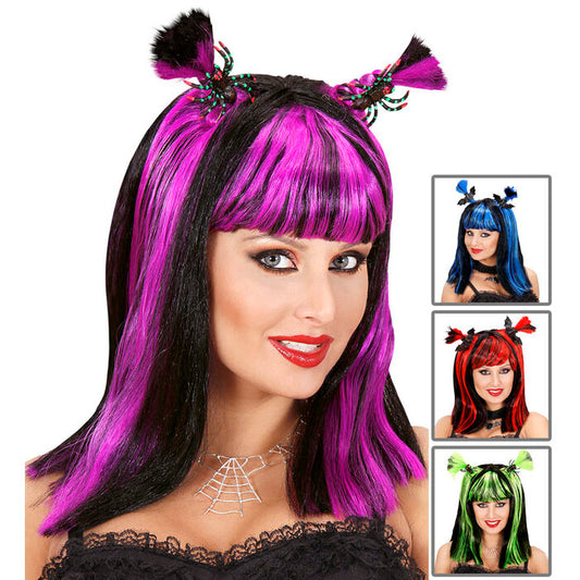 Halloween Wig With Spiders / Bats 4 Colors Ass. - In Box