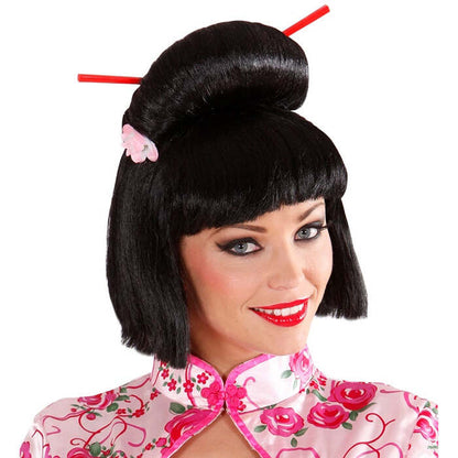 Geisha Wig With Flower & Chopsticks In Box