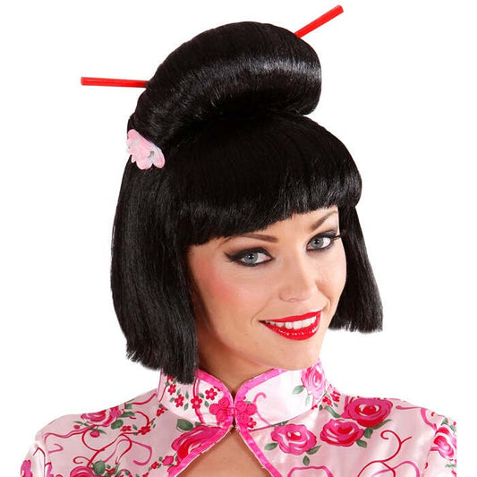 Geisha Wig With Flower & Chopsticks In Box