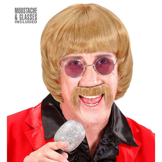 Blond 60S Music Man Wig With Moustache & Glasses In Box