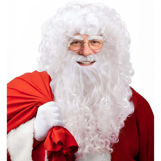 Deluxe Santa Claus Set In Box  Wig, Beard With Moustache, Eyebrows 