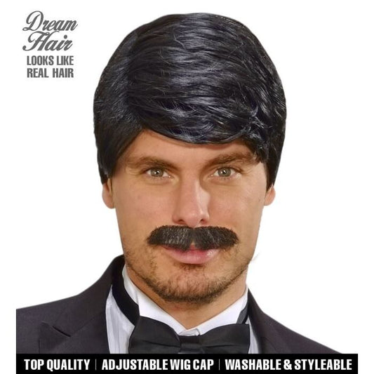 Black Playboy Dream Hair Wig & Moustache In Color Box