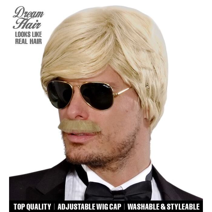 Blonde Playboy Dream Hair Wig & Moustache In Color Box