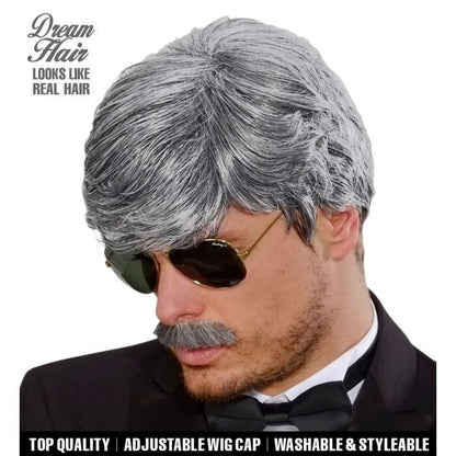 Grey Playboy Dream Hair Wig & Moustache In Color Box