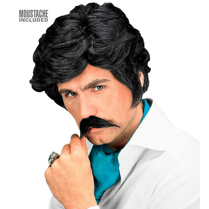 Playboy Wig With Moustache Black - In Box