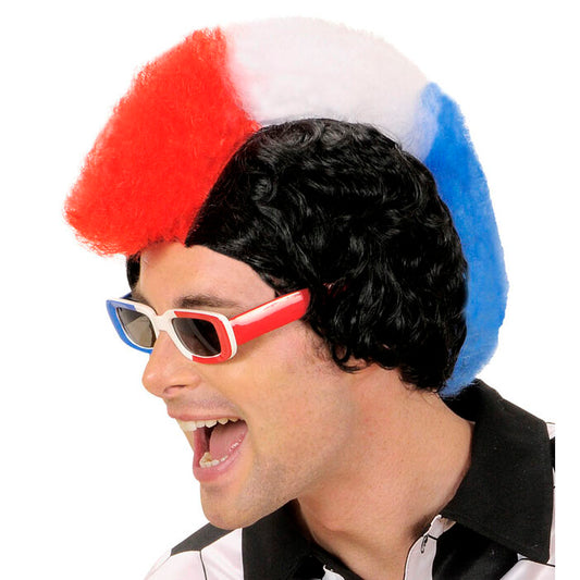 Blue - White - Red Supporter Man Wig In Box