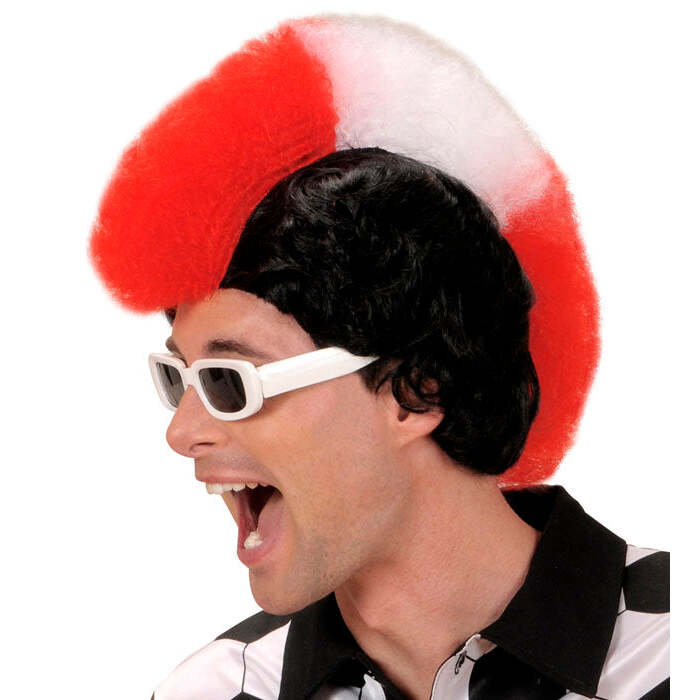 Red - White - Red Supporter Man Wig In Box