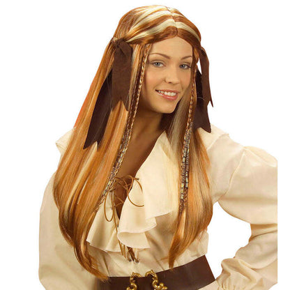 Caribbean Pirate Wench Wig With Suedette Ribbons In Box