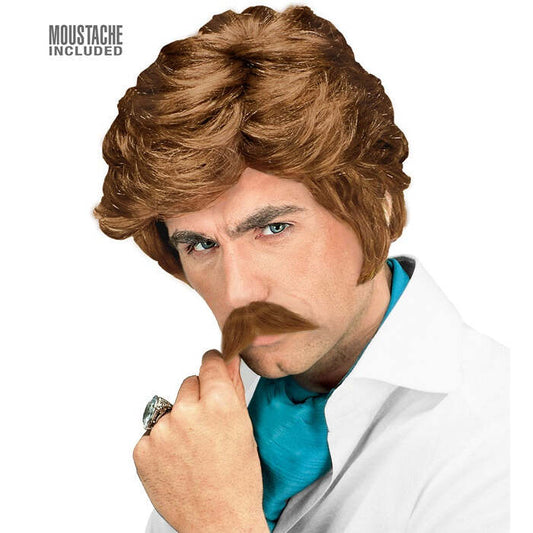 Playboy Wig With Moustache Light Brown - In Box