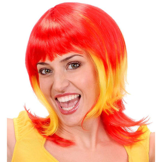 Red - Yellow - Red Supporter Woman Wig In Box