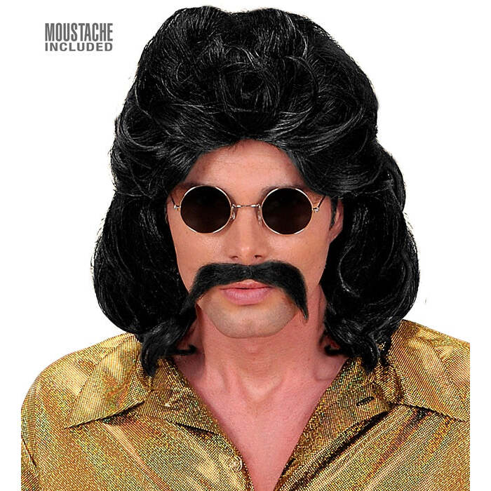 The 70S Man Wig & Moustache Black - In Box