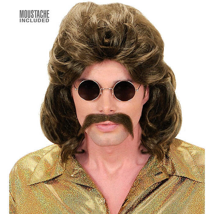 The 70S Man Wig & Moustache Brown - In Box