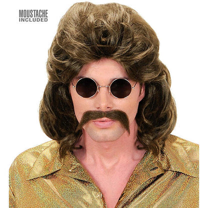 The 70S Man Wig & Moustache Brown - In Box