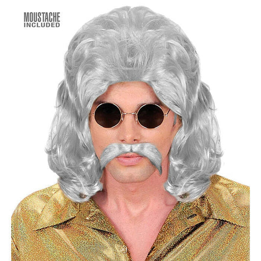 The 70S Man Wig & Moustache Grey- In Box