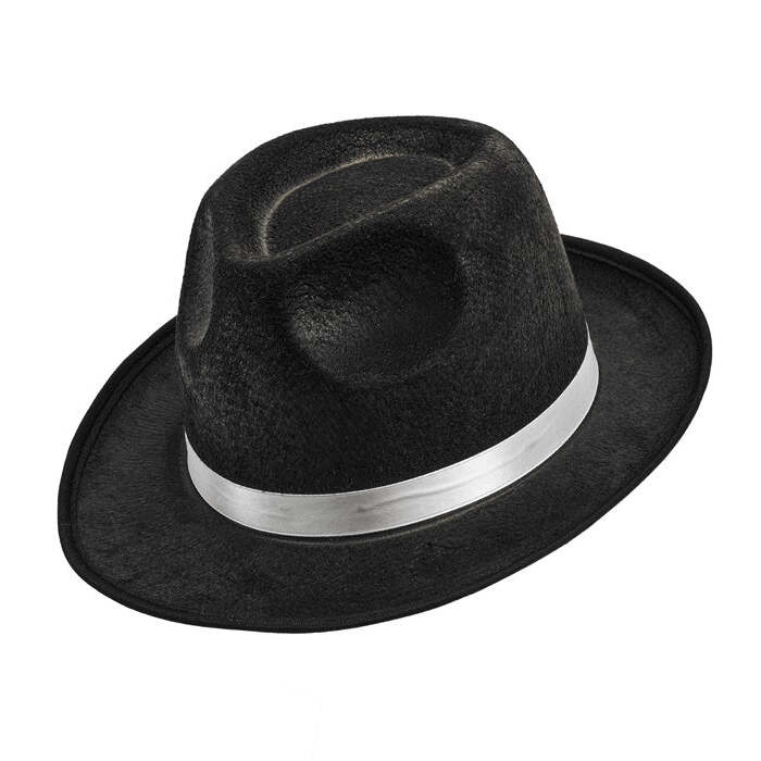 Black Fedora Hat with White Band Image 1