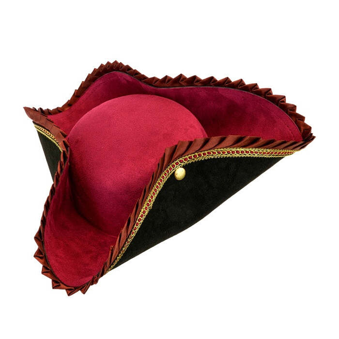 Deluxe Black and Burgundy Tricorn Hat for Women Image 1
