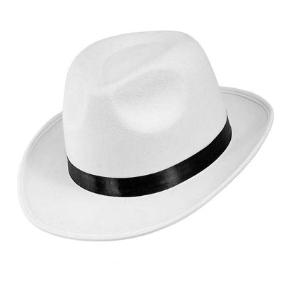 White Fedora Hat with Black Band Image 1