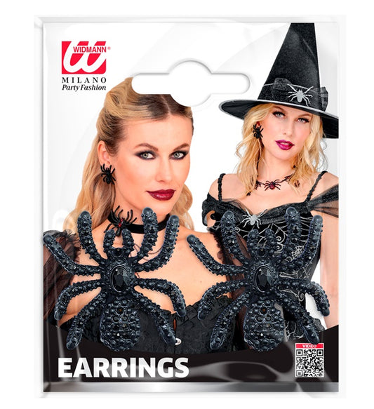 Earrings Spider Strass Black