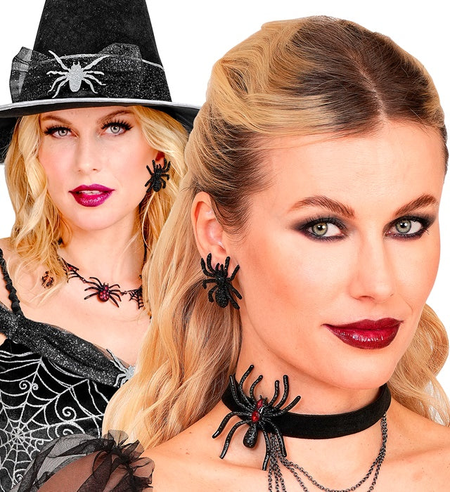 Earrings Spider Strass Black