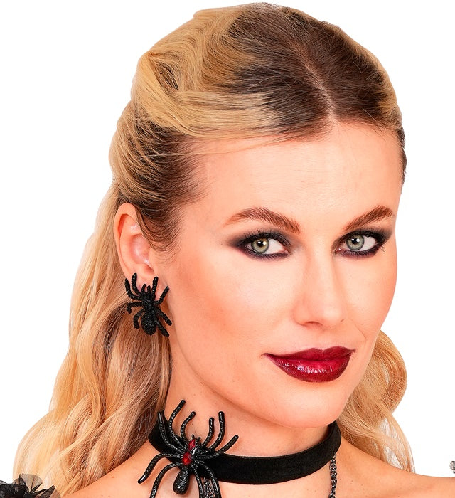 Earrings Spider Strass Black