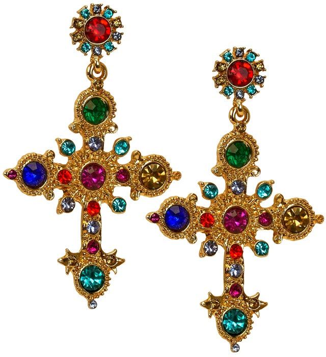 Earrings Cross Jewelled Gold