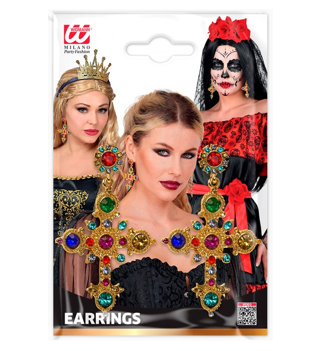 Earrings Cross Jewelled Gold