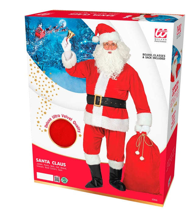 Professional Santa Claus  Jacket, Pants, Belt, Hat, Beard, Glasses, Boot Covers, Sack 