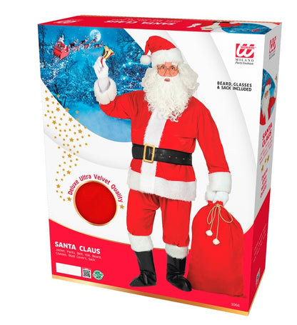 Professional Santa Claus  Jacket, Pants, Belt, Hat, Beard, Glasses, Boot Covers, Sack 