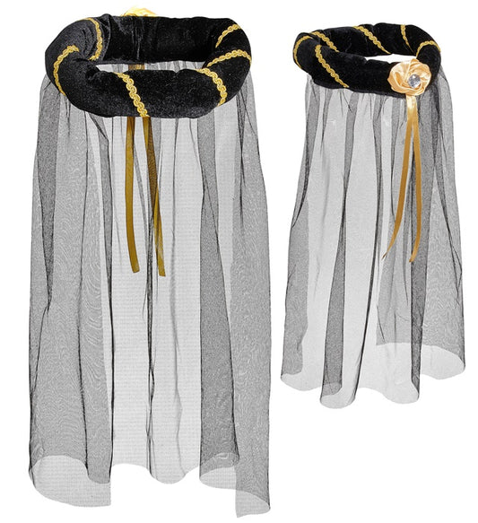 Black Medieval Headdress With Veil