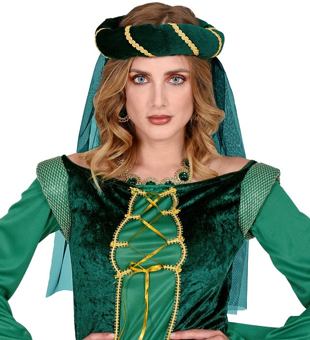 Green Medieval Headdress With Veil