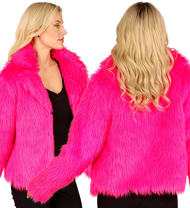 Neon Pink Plush Woman Jacket