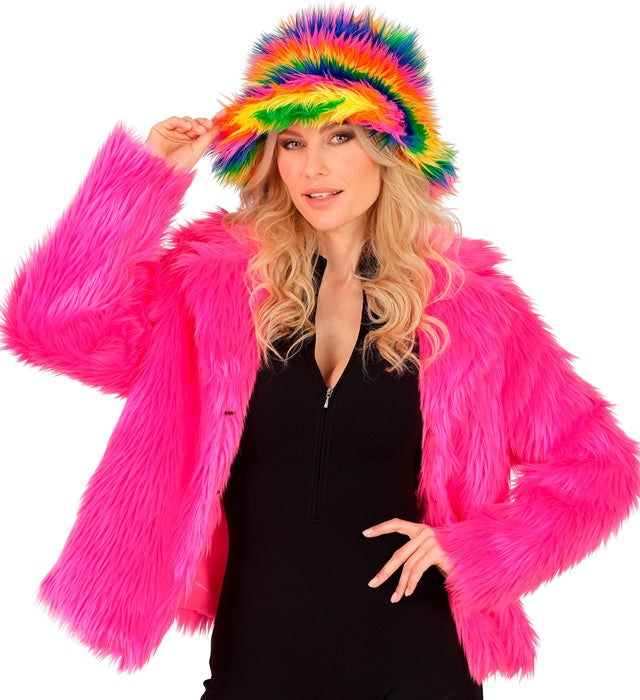 Neon Pink Plush Woman Jacket