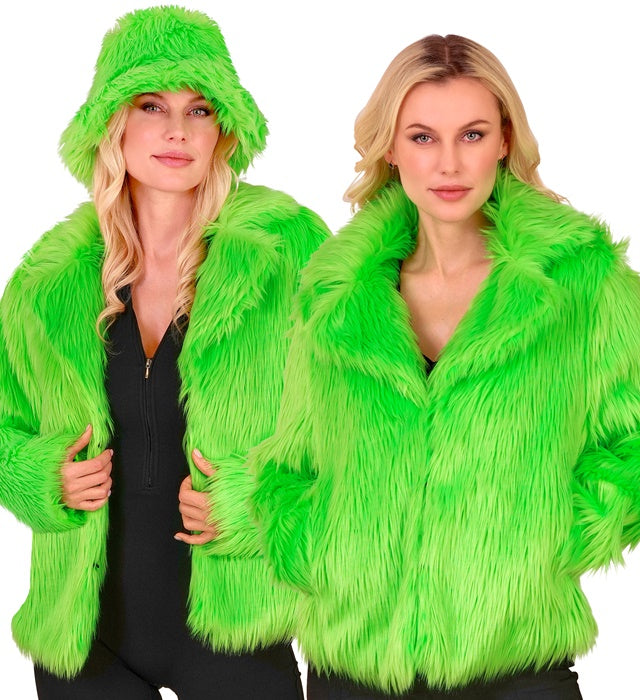 Neon Green Plush Woman Jacket