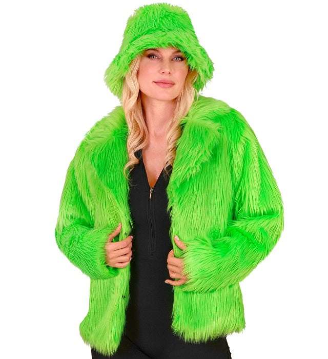 Neon Green Plush Woman Jacket