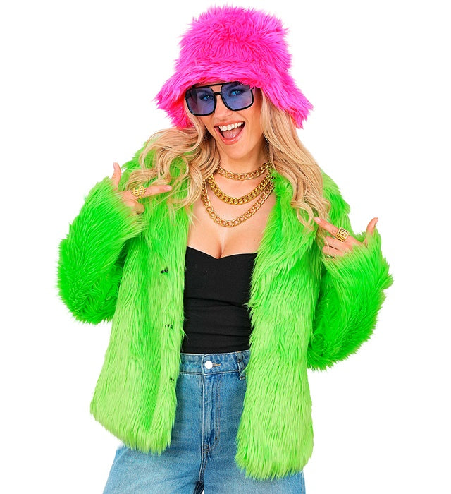Neon Green Plush Woman Jacket