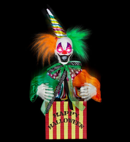 Sound Sensor Activated Jumping & Laughing Clown In The Box With Blinking Red Led Light Eyes 37 Cm 