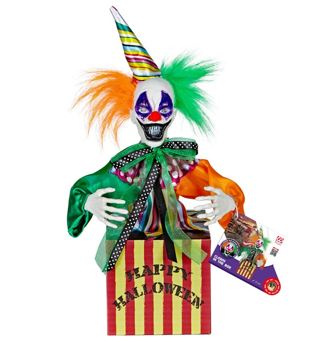 Sound Sensor Activated Jumping & Laughing Clown In The Box With Blinking Red Led Light Eyes 37 Cm 