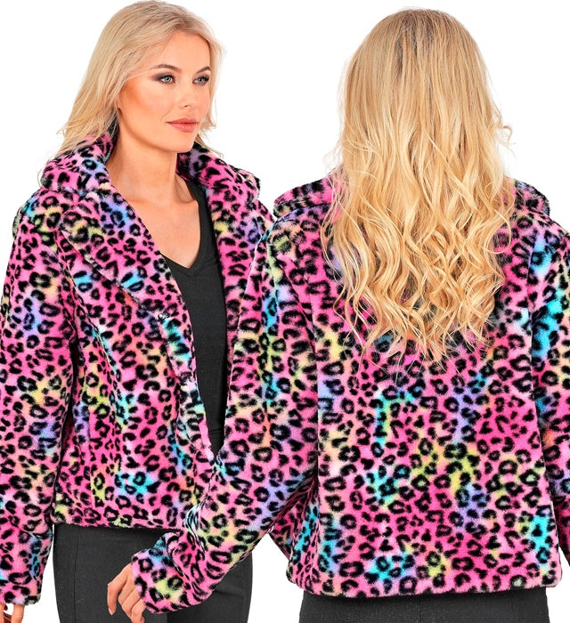 Multicolor Animalier Leopard Plush Woman Jacket