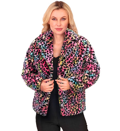 Multicolor Animalier Leopard Plush Woman Jacket