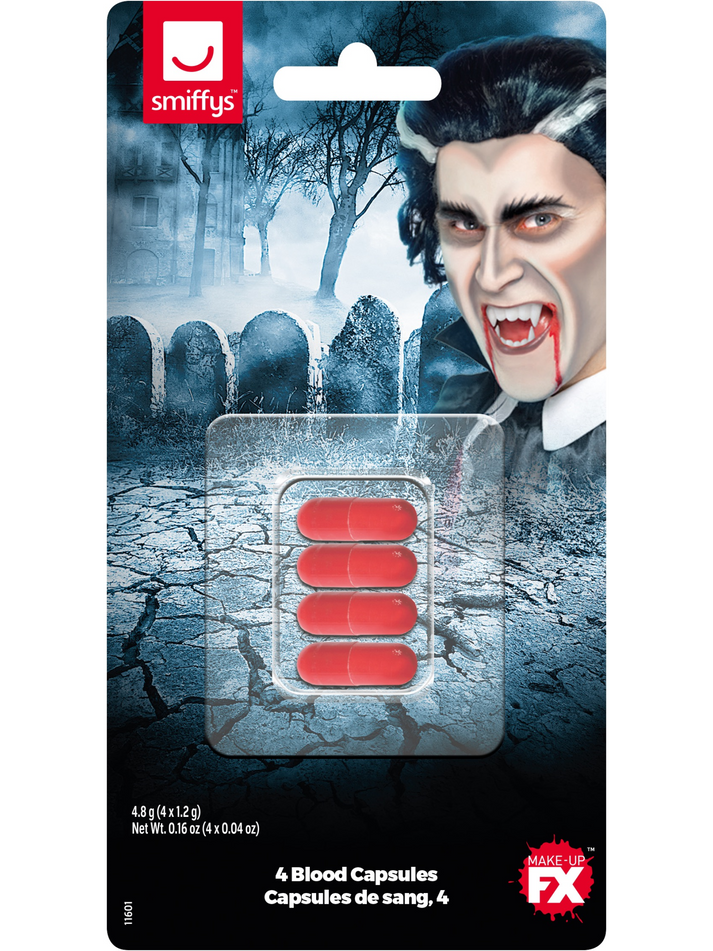 Smiffys Makeup FX Blood Capsules Red Fake Blood Capsules Pack Of 4
