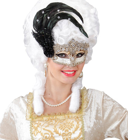 Gran Gala Macrame' Mask With Feathers And Rhinestones