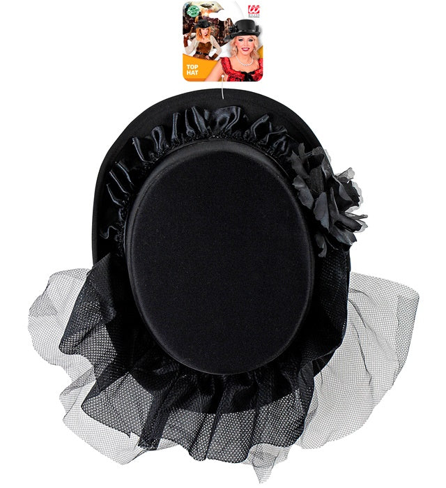 Top Hat With Black Rose & Tulle 12 Cm