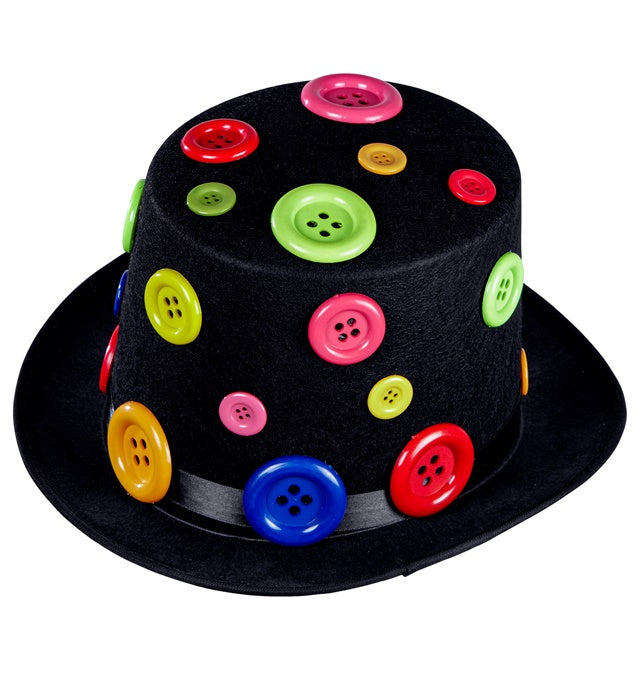 Top Hat With Colored Buttons Felt 15 Cm